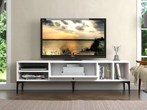 Wood'n Love Milan Tv Ünitesi Minifiks Bağlantı , Dolap Metal Ayak - Beyaz / Siyah - 6