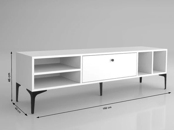 Wood'n Love Milan Tv Ünitesi Minifiks Bağlantı , Dolap Metal Ayak - Beyaz / Siyah - 3