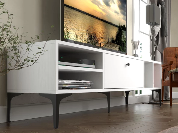 Wood'n Love Milan Tv Ünitesi Minifiks Bağlantı , Dolap Metal Ayak - Beyaz / Siyah - 5