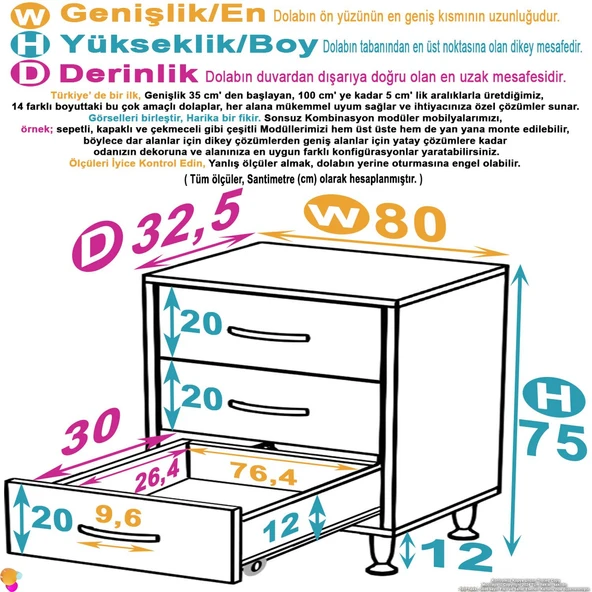 Modilayn SÖKE 3'lü Çekmece Banyo Dolabı 80x75x32,5 cm’ lik Çok Yönlü Çekmecelerle Daha Düzenli - Resim 4