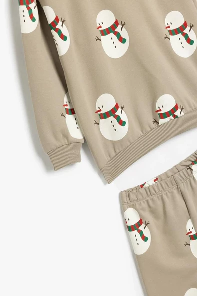 Koton Erkek Bebek Eşofman Takımı Kardan Adam Baskı Detaylı Pamuklu - 3