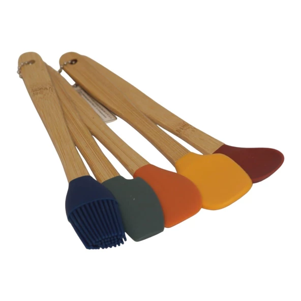 Bambu Silikon Pasta Seti 23 cm Mini Ahşap 5 Parça Yapışmaz Pasta Spatula Seti - 5