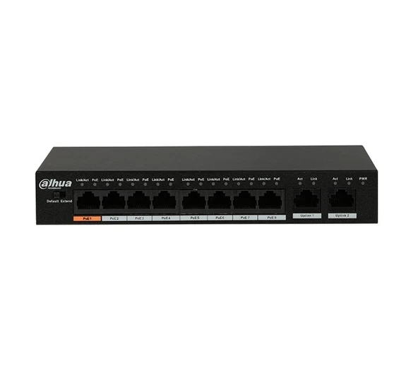 Dahua DH-PFS3010-8ET-65 8 Port 10/100 8FE Poe Port 65W 2FE Uplink Yönetilemez Switch - Resim 2