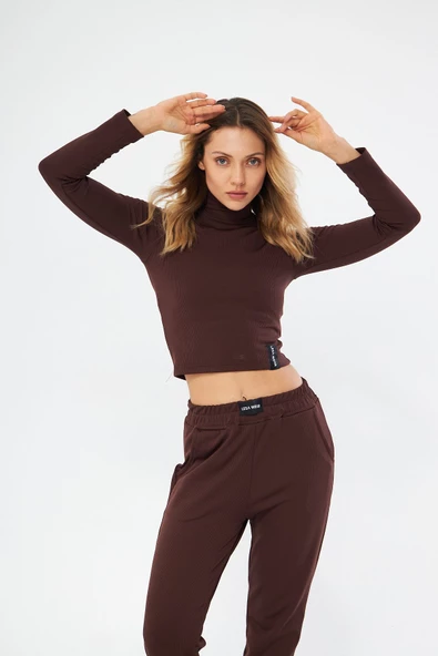 Lesa Wear Fitilli Soft Touch Balıkçı Yaka Bluz Kahverengi - Resim 2