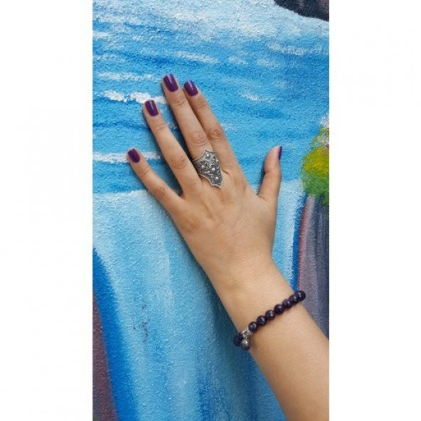 STONEAGE Antik Gümüş Bohem Bayan Yüzük Ayarlanabilir - 6