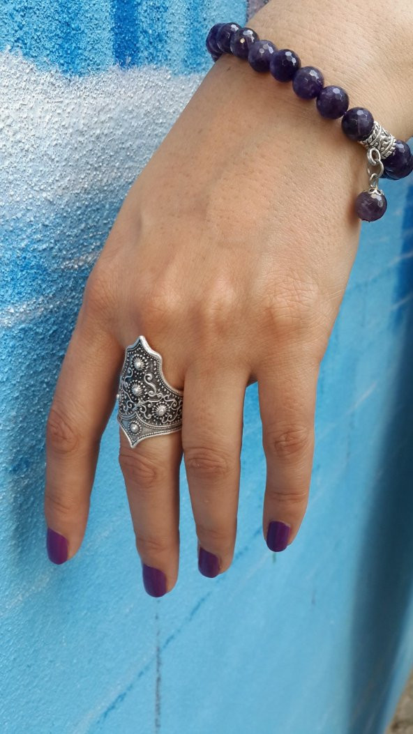 STONEAGE Antik Gümüş Bohem Bayan Yüzük Ayarlanabilir - 8