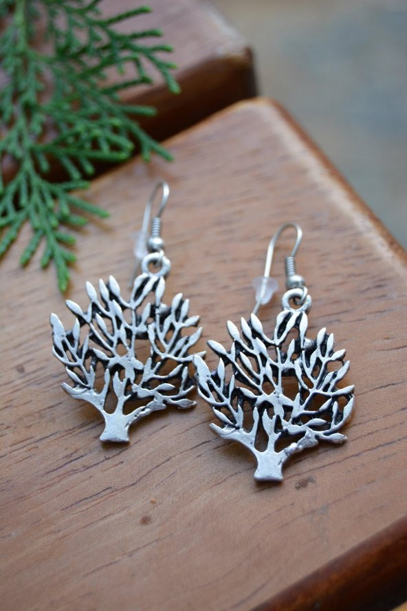 STONEAGE Antik Gümüş Bohem Hayat Ağacı Bayan Küpe - Resim 2