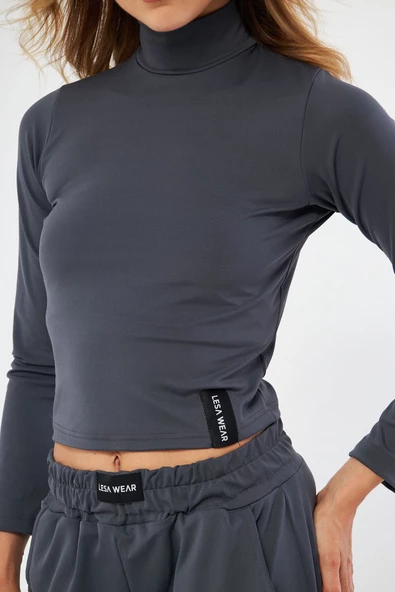 Lesa Wear Soft Touch Balıkçı Yaka Bluz Antrasit - Resim 4