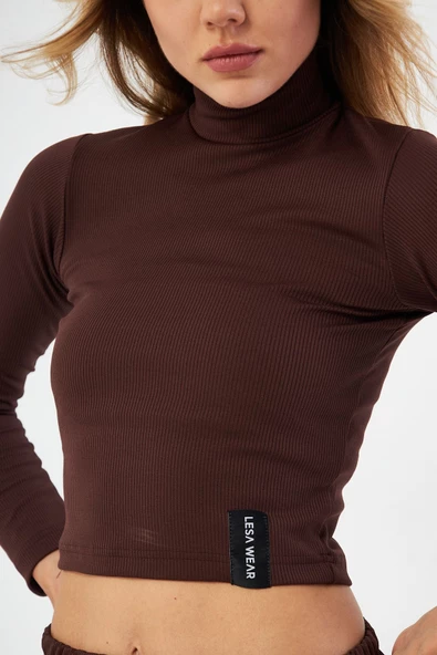 Lesa Wear Fitilli Soft Touch Balıkçı Yaka Bluz Kahverengi - Resim 3