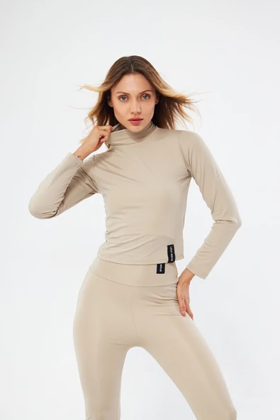 Lesa Wear Soft Touch Balıkçı Yaka Bluz Bej - Resim 4