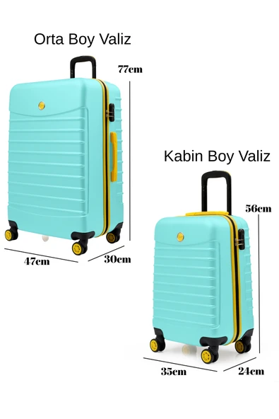 2'li Valiz Seti Orta Boy - Kabin Boy Su Yeşili 1168 - Resim 4