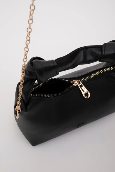 Siyah Shk24 Soft Deri Düğüm Detaylı Zincir Askılı El Ve Omuz Çantası U:14 E:22 G:8 Cm - 3
