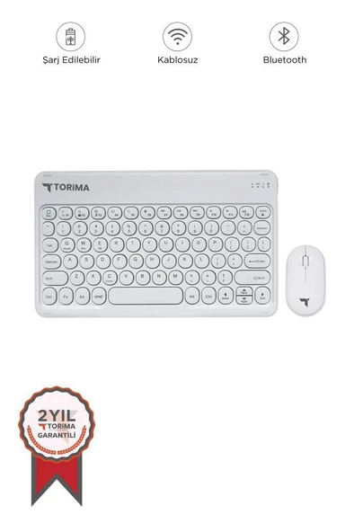 Torima TMK-08 Beyaz Kablosuz Bluetooth Klavye Mouse Seti