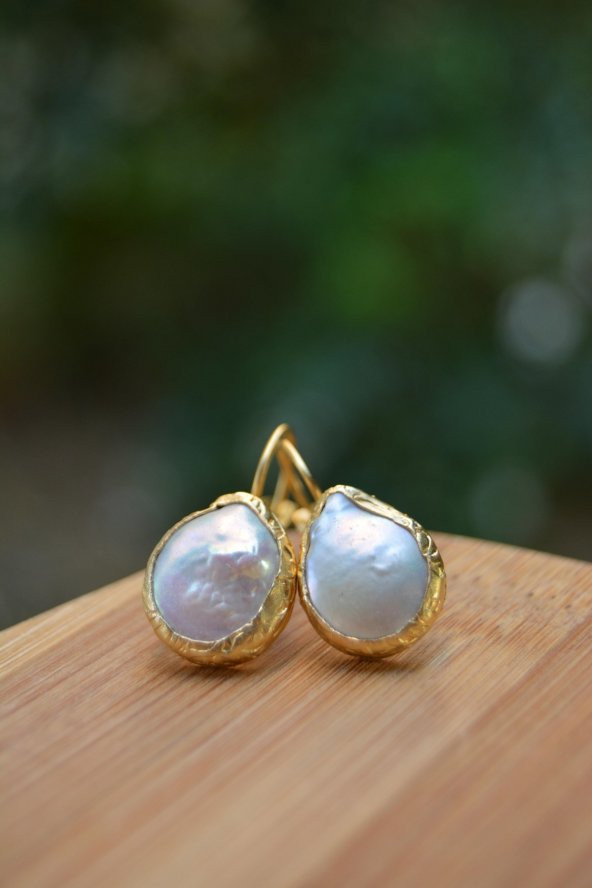 STONEAGE Barok İnci Altın Kaplama Bayan Küpe - Resim 2