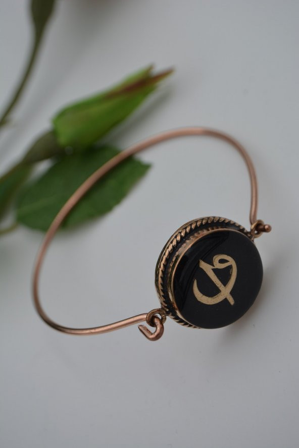 STONEAGE Bayan Bileklik Bilezik Siyah Renk Elif ve Vav Figürlü Za - Resim 3