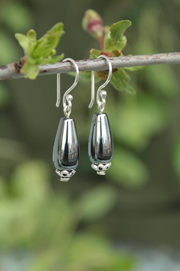 STONEAGE Bayan Gümüş Küpe Gri Hematit Doğal Taş ürün görseli