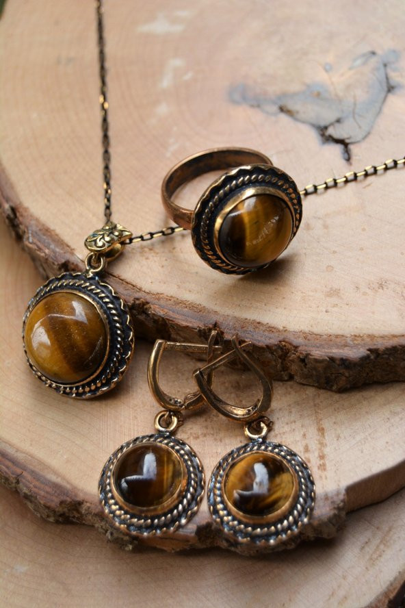 STONEAGE Bayan İçin Kaplan Gözü Doğal Taş Tam Set