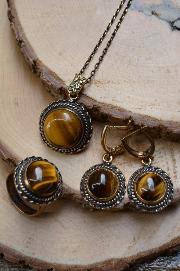 STONEAGE Bayan İçin Kaplan Gözü Doğal Taş Tam Set - 2