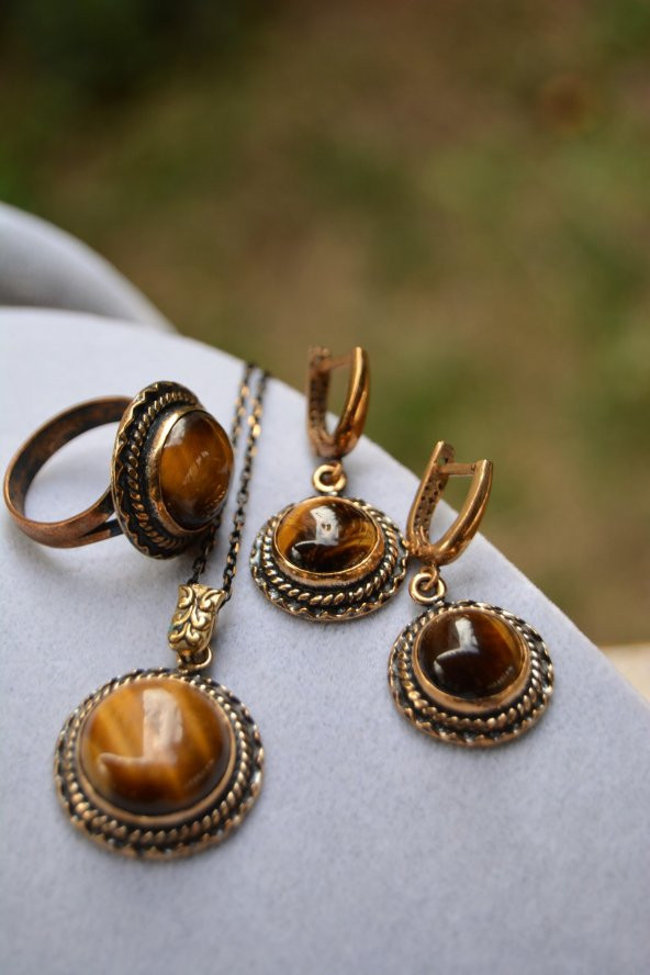 STONEAGE Bayan İçin Kaplan Gözü Doğal Taş Tam Set - 3