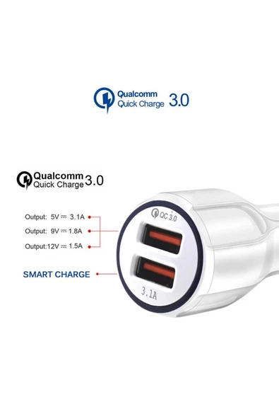 Qozie Qualcomm Gerçek 3.0 Çift Giriş 3.1a 5/9/12v Hızlı Araç Şarjı - 4