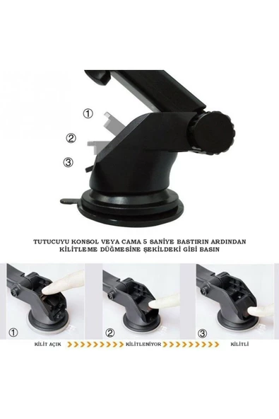 Qozie Kilit Vakumlu Uzayabilir Araç Telefon Tutucu - 5