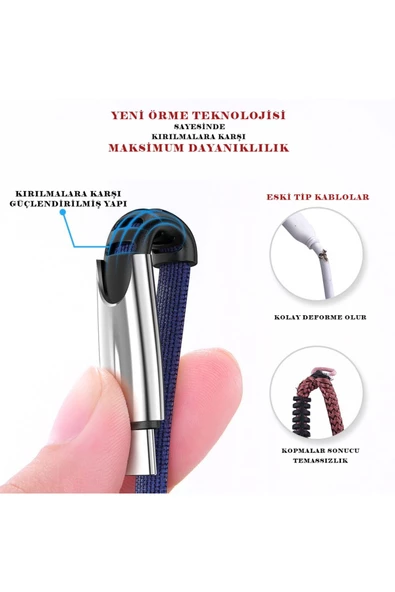 Qozie Metal Başlıklı Örgülü 1 M 3a Type-c Data & Hızlı Şarj Kablosu - 2