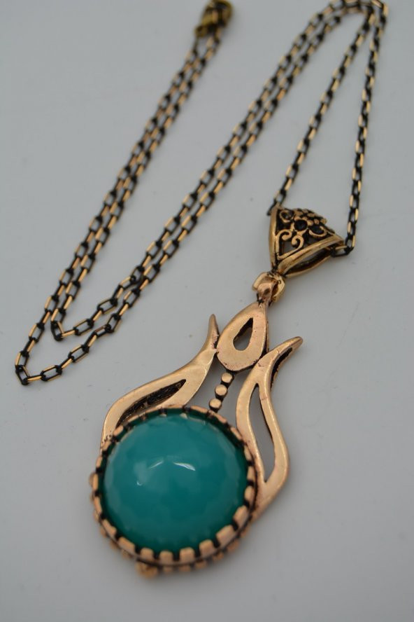 STONEAGE Bayan Kolye Kaliteli Bronz Turkuaz Kristal Taşlı Lale Fi - 2