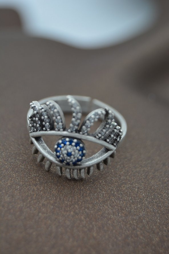 STONEAGE Bayan Yüzük Nazar Boncuklu Ayarlanabilir Bohem Tarz - Resim 6