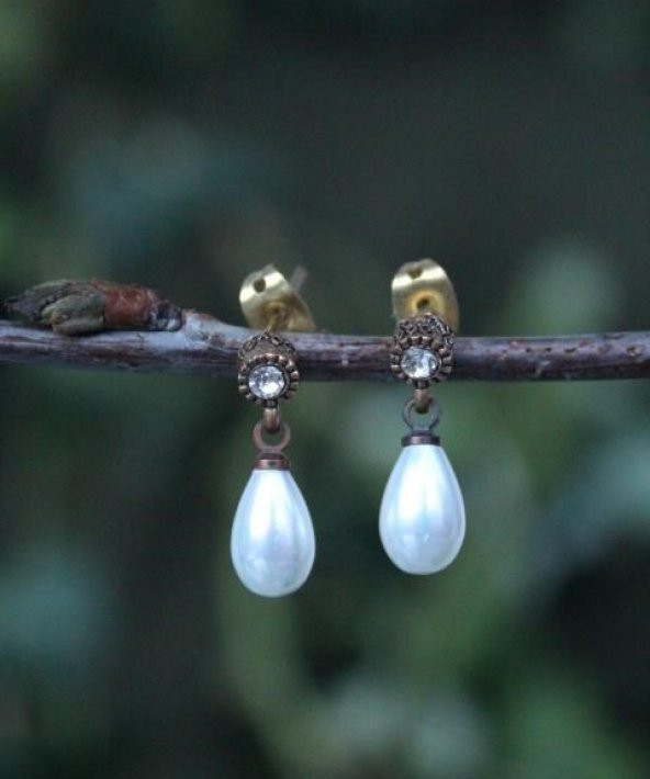 STONEAGE Beyaz Mini Damla İnci Bayan Küpe Doğal Taş - 2