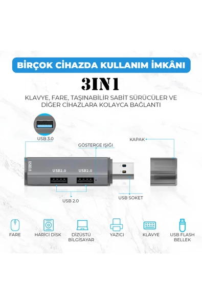 Qozie 3in1 USB 3.0 Alüminyum Yüksek Hızlı USB Çoklayıcı - 2
