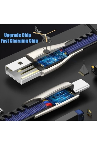 Qozie Metal Başlıklı Örgülü 1 M 3a Type-c Data & Hızlı Şarj Kablosu - 8