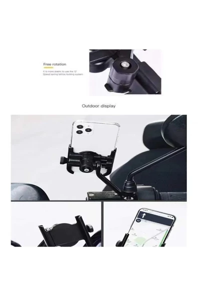 outfire Alüminyum Alaşımlı 360° Dönüş Ayarlanabilir Motosiklet- Bisiklet Telefon Tutucu - 4
