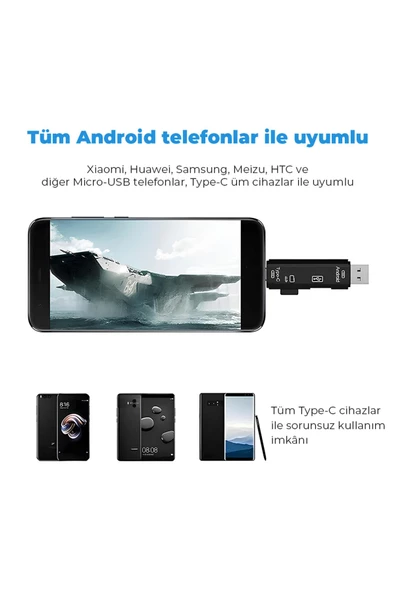 Qozie 5in1 USB 3.0 Type-c Micro-USB Kart Okuyucu Çevirici - 5