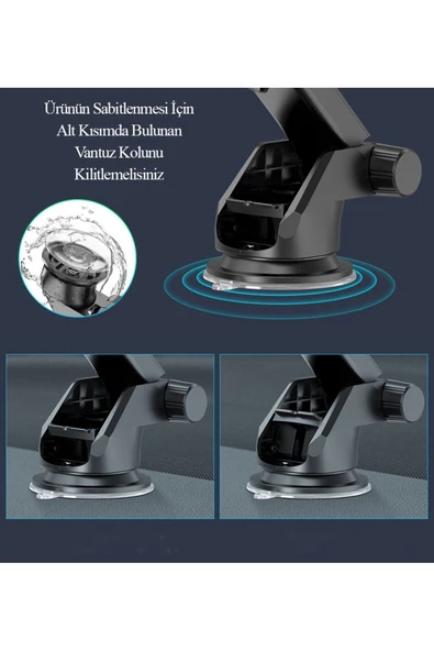 Qozie Kilit Vakumlu Uzayabilir Araç Telefon Tutucu - 4