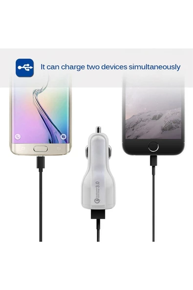 Qozie Qualcomm Gerçek 3.0 Çift Giriş 3.1a 5/9/12v Hızlı Araç Şarjı - 3