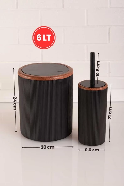 Ahşap Görünümlü Modern 5'li Banyo Seti Çizgili Siyah - Resim 5