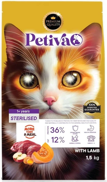 Petiva Kısırlaştırılmış Kuzulu Yetişkin Kedi Maması 1,5 Kg
