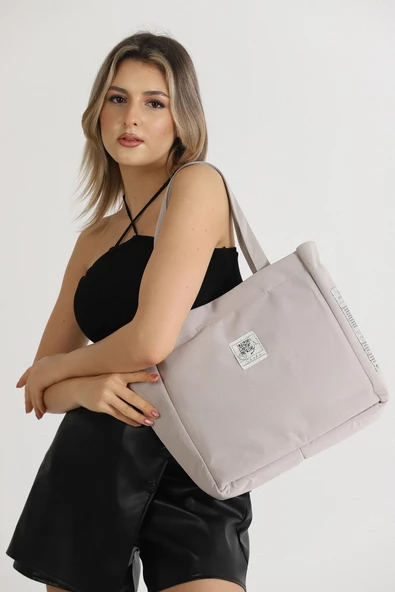 Shaka Krem Shk52 The Tote Bag Kanvas Kumaş Günlük Kadın Kol Ve Omuz Çantası U:30 E:30 G:10 - Resim 3