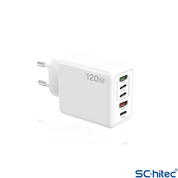 ScHitec 120W 3 Type-C + 2 UsbA Toplam 5 Çıkışlı Ev Tipi Şarj Aleti Set 6A 120W Type-C to Type-C 2Metre Süper Hızlı Data ve Şarj Kablosu SR30 - Resim 2