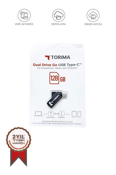 Torima Siyah 128GB Çift Sürücülü USB-TYPE-C OTG