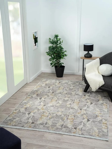 Best 112 Gri Halı Spor Desen Gold Detaylı Ince Parlak Makinada Yıkanabilir Antialerjik Modern Özel Ölçü A.GRI-GOLD - 3