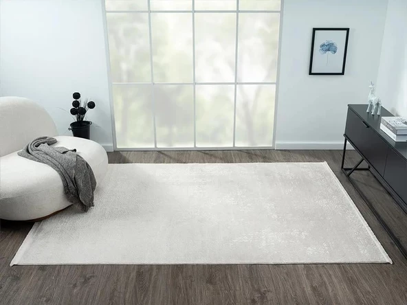 Elegance Eg014a Beyaz Halı Sedef Geometrik Detaylı Modern Viskon Doğal Iplik Bambu Halı Tozu Az Özel Ölçü GRI-BEYAZ - Resim 2