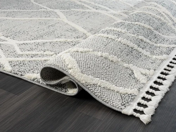 Wool Wl003a Gri Halı Antrasit Detaylı Sisal Bukle Dekoratif Kabartmalı Halı Tozsuz Antialerjik Özel Ölçü GRI-BEYAZ - Resim 4