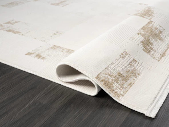 Truva Tv035s Krem Rengi Halı Gold Geometrik Detaylı Akrilik Yumuşak Modern Salon Halısı Özel Ölçü KREM-GOLD - Resim 4