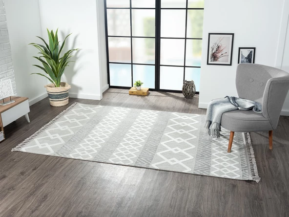 Sümer Sm003a Gri Halı Iskandinav Desen Dekoratif Modern Tozuyok Antialerjik Salon Halısı Koridor Özel Ölçü POLY.A.GRI - Resim 2