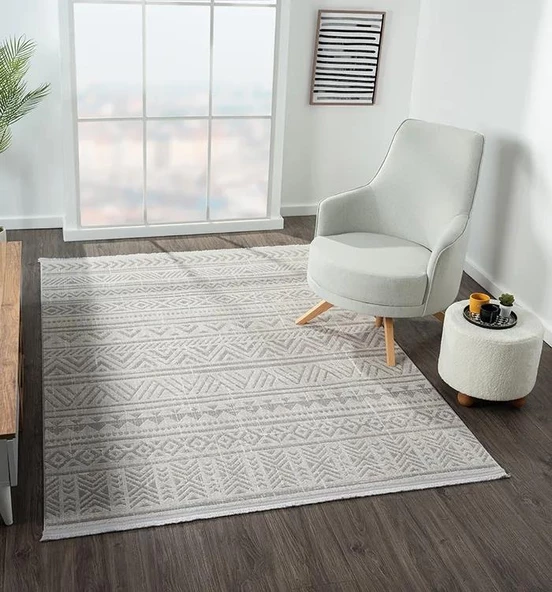 Lotus 8575 Gri Halı iskandinav Desenli Modern İnce Akrilik Tozuaz Salon Halısı Yatak Odası Koridor Özel Ölçü GRI - 3