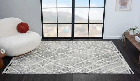 Wool Wl003a Gri Halı Antrasit Detaylı Sisal Bukle Dekoratif Kabartmalı Halı Tozsuz Antialerjik Özel Ölçü GRI-BEYAZ - Resim 2