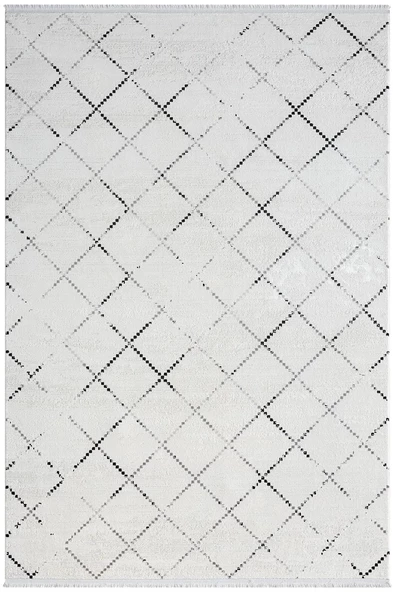 Elegance Eg010a Beyaz Halı Geometrik Detaylı Modern Viskon Doğal Iplik Bambu Halı Tozu Az Salon Halı Özel Ölçü GRI ürün görseli 1