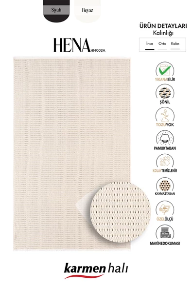Hena HN001A Krem Şönil Kilim İnce Yumuşak Toz Yapmaz Kaymaz Taban Makinada Yıkanabilir Modern Halı Özel Ölçü KREM - 5