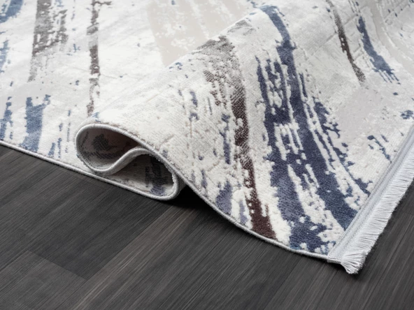 Tokyo Tk003m Gri Halı Lacivert Deyatlı Modern Akrilik Halı Kaymaz Taban Tozuaz Salon Halısı Koridor Özel Ölçü GRI-MAVI - Resim 4